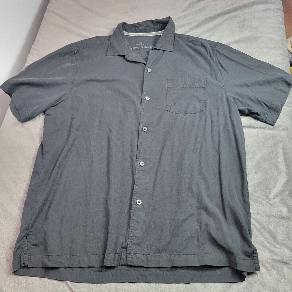 Tommy Bahama Mens Black Short Sleeve Button-Up Shirt Size L 100% Cotton